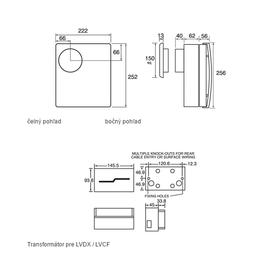 Ventilátor Xpelair LVCF 20 T Premier - rozměry