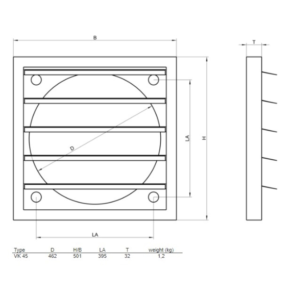 Systemair VK-45 žaluzie - rozměry