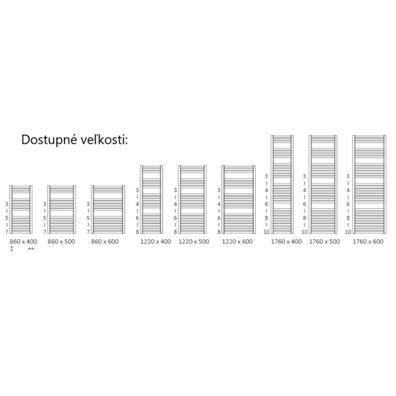 TERMA Dexter One koupelnový radiátor Dostuné velikosti