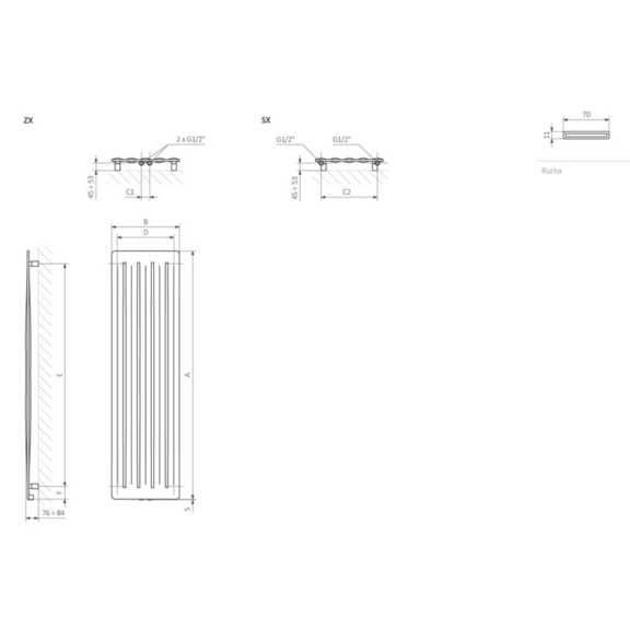 TERMA Aero V designový radiátor Schéma