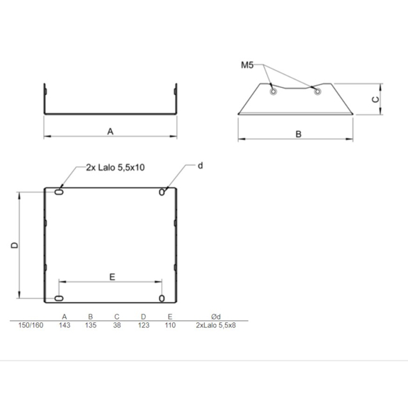Systemair prio konzola 150-160 - rozměry