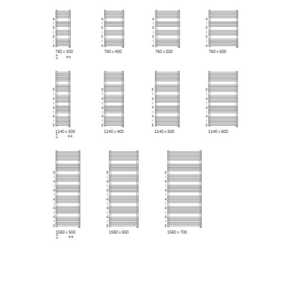 TERMA Alex ONE designový radiátor Dostupné veľkosti