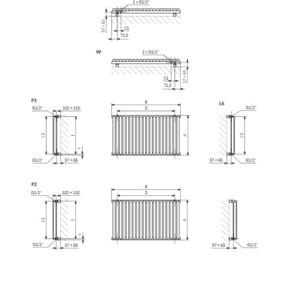 TERMA Nemo designový radiátor Schéma 1