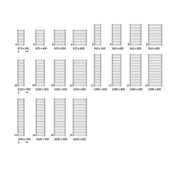 TERMA Vivo koupelnový radiátor Dostupné velikosti