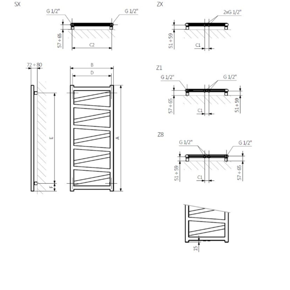 TERMA Vipera designový radiátor - napájení - schéma