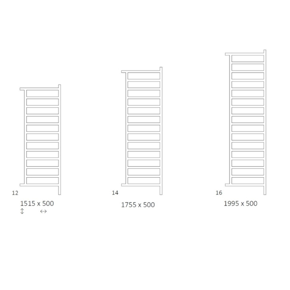 TERMA Simple DW designový radiátor Dostupné velikosti