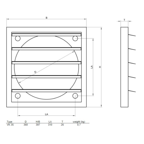 Systemair VK-35 žaluzie - rozměry