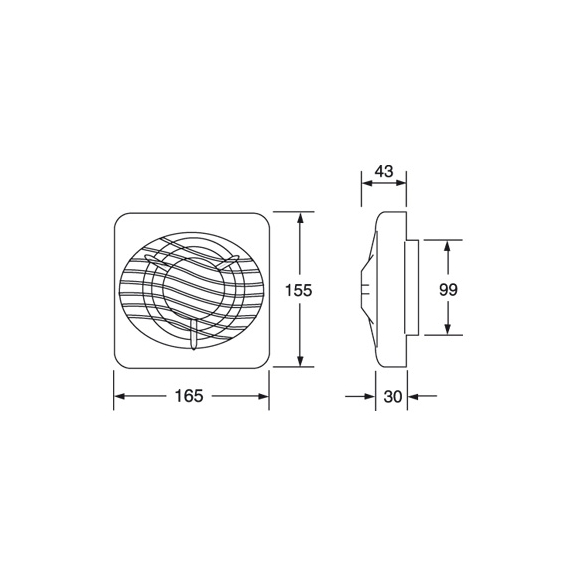 Ventilátor Xpelair DX 100 T - rozměry