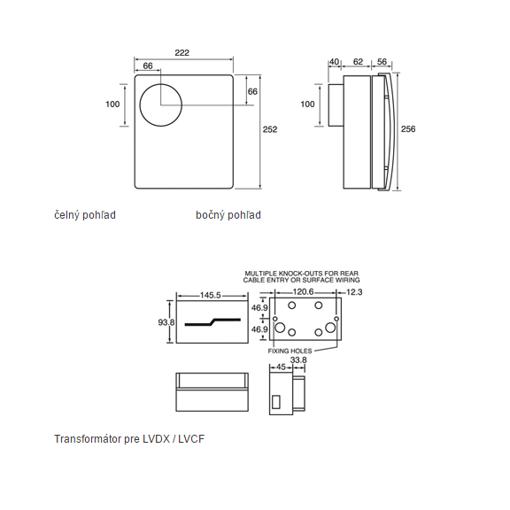 Ventilátor Xpelair LVDX 200 T Premier - rozměry