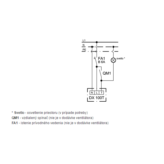 Ventilátor Xpelair DX 100 T - schéma zapojení