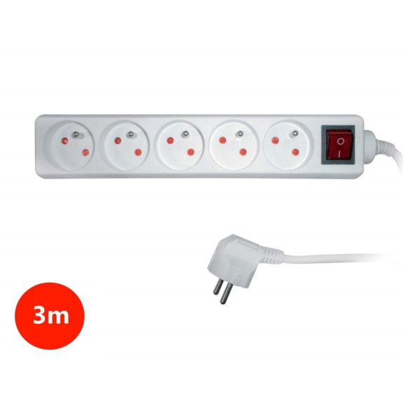 Prodlužovačka 3 m, 5 zásuvek s vypínačem