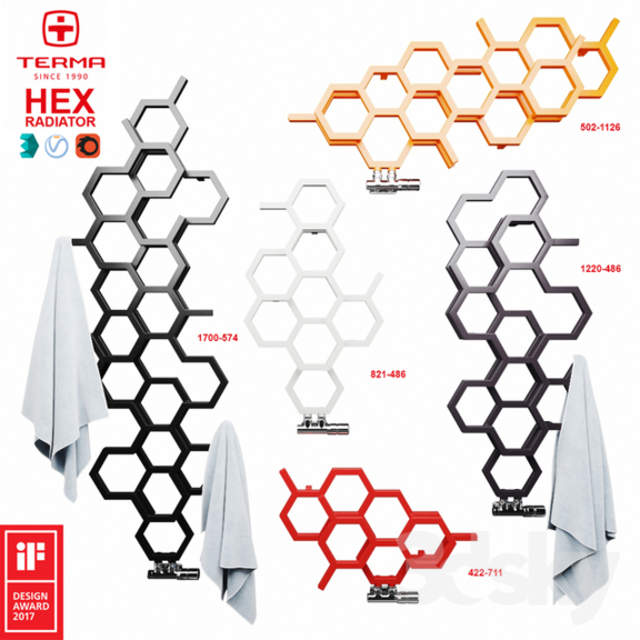 TERMA Hex designový radiátor 1220x486 Soft 9005