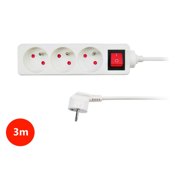Prodlužovačka 3 m, 3 zásuvky s vypínačem