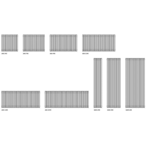 TERMA Tune VWS designový radiátor - Dostupné rozměry
