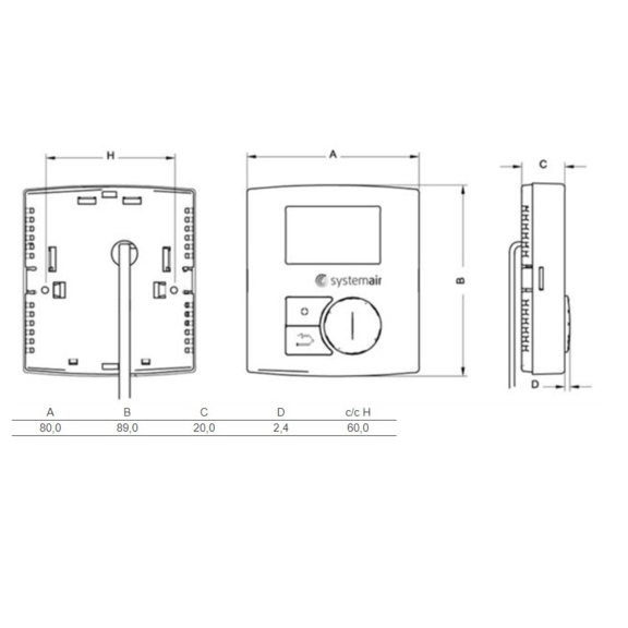 Systemair EC-Vent RU jednotka s displejem - rozměry
