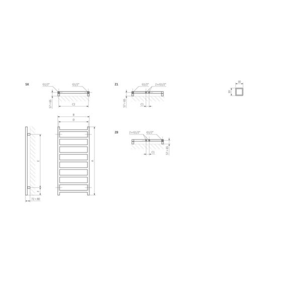 TERMA Simple designový radiátor Schéma