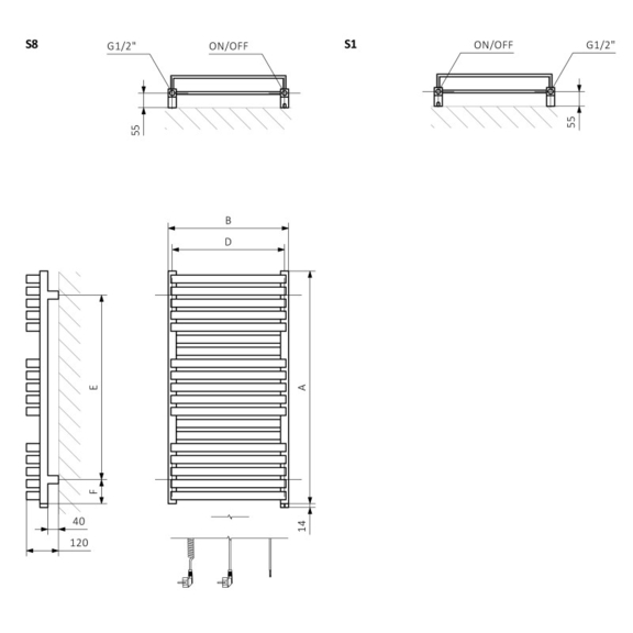 TERMA Quadrus Bold One designový radiátor Schéma