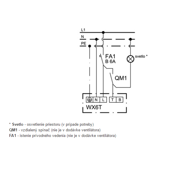 Ventilátor Xpelair WX 6 T - schéma zapojení