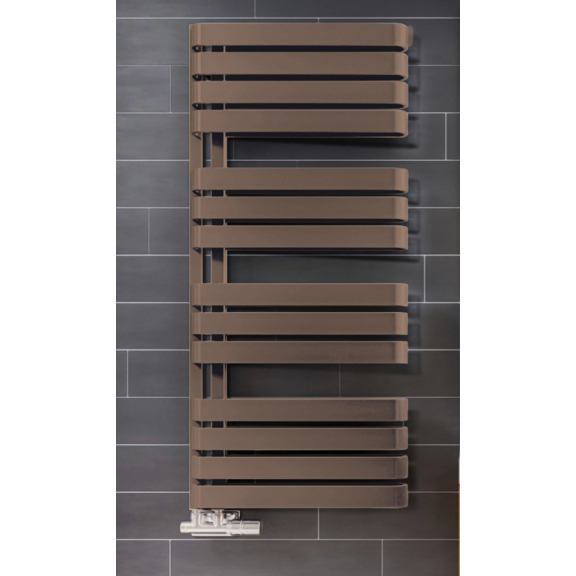 TERMA Warp S designový radiátor 1110x500 RAL 9016 pohled z boku