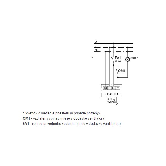 Ventilátor Xpelair CF 40 TD Premier - schéma zapojení