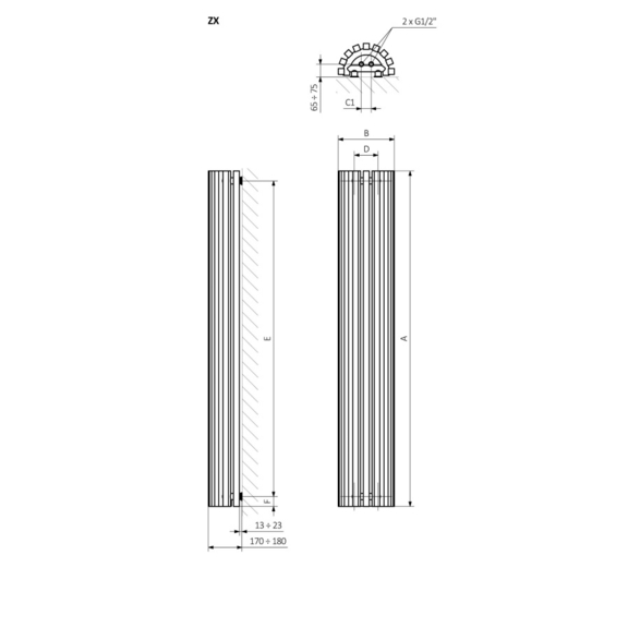 TERMA Triga AN designový radiátor Schéma