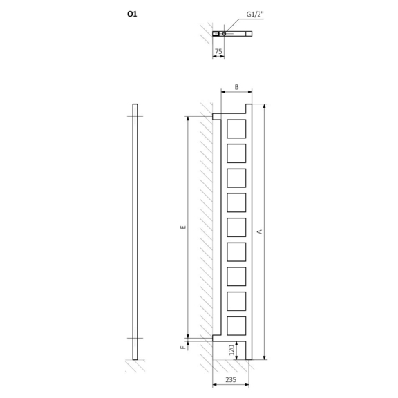 TERMA Easy DW vertikální radiátor Schéma