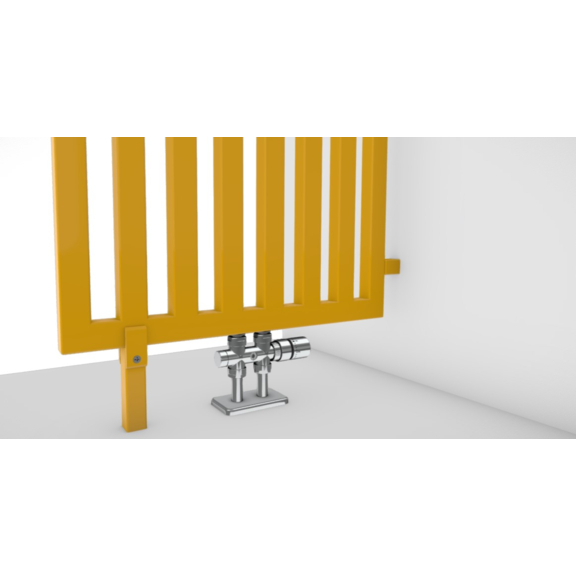 TERMA Angus DW designový radiátor RAL1023 detail rozdělovač místnosti