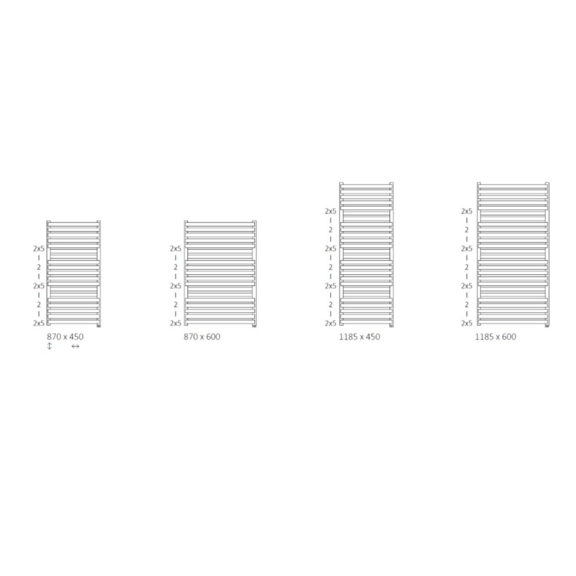 TERMA Quadrus Bold designový radiátor Velikosti