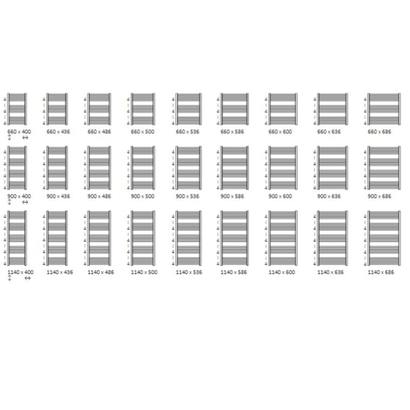 TERMA Lena koupelnový radiátor Dostupné velikosti 1