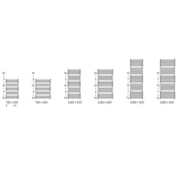 TERMA Pola koupelnový radiátor Dostupné velikosti