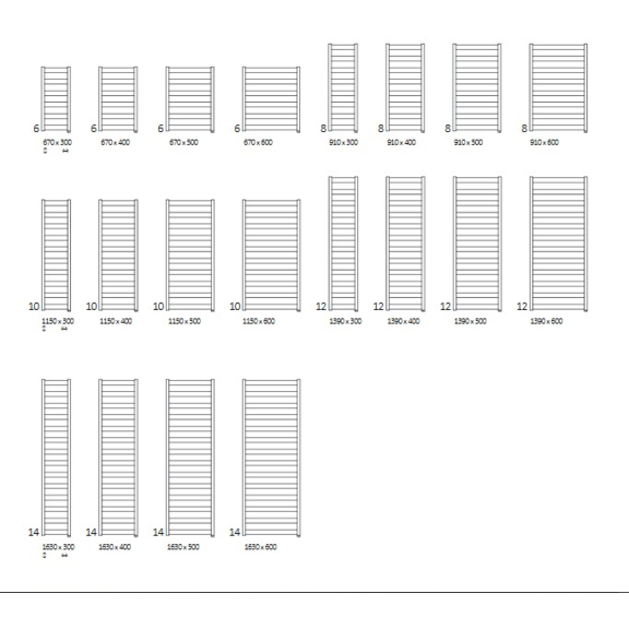 TERMA Vivo ONE koupelnový radiátor Dostupné velikosti