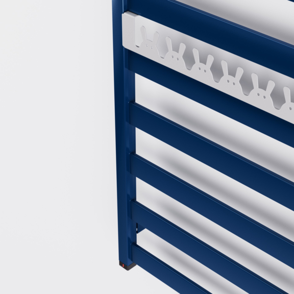 TERMA Vivo ONE koupelnový radiátor 910x500 RAL 5003 věšák HappyRabbit soft7047 - detail