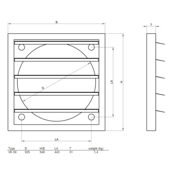 Systemair VK-50 žaluzie - rozměry