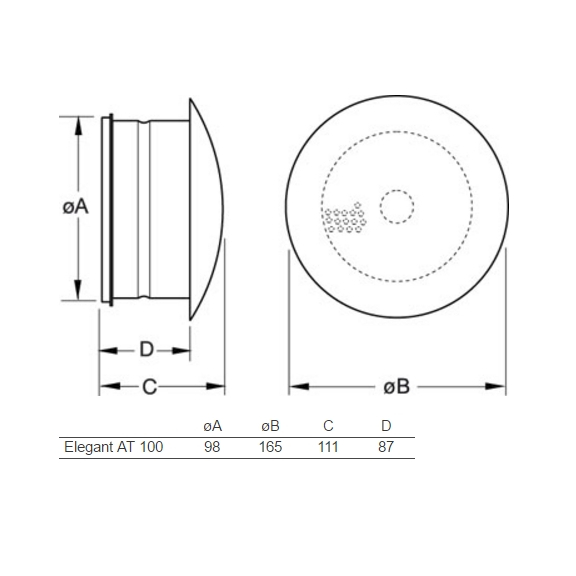 Elegant AT 100 difuzor - rozměry