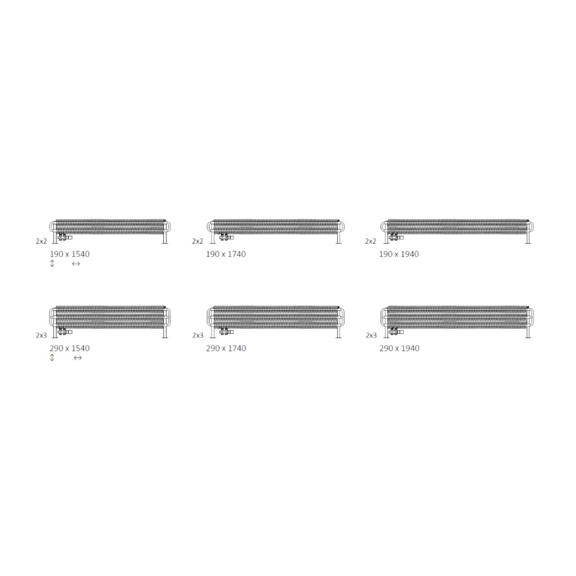 TERMA Ribbon HSD retro radiátor Dostupné velikosti