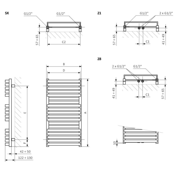 TERMA Quadrus Bold designový radiátor Schéma