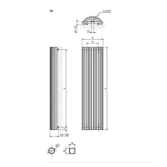 TERMA Triga AW designový radiátor Schéma