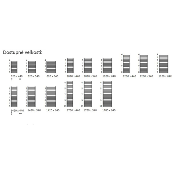 TERMA Tytus koupelnový radiátor Dostupné velikosti