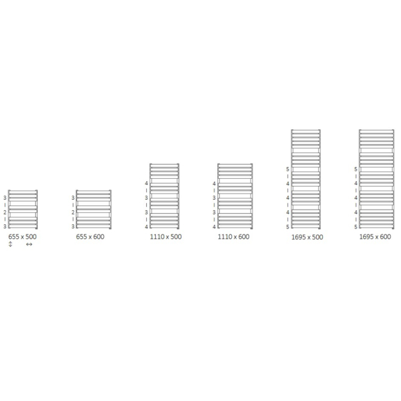 TERMA Warp T ONE designový radiátor Dostupné velikosti