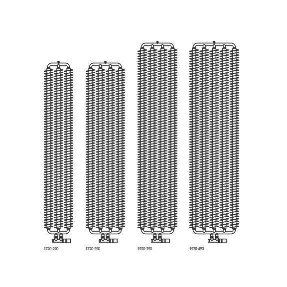 TERMA Ribbon V retro radiátor Dostupné velikosti