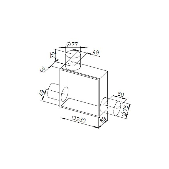 Helios ELS-GUBA montážní krabice pod omítku s požární odolnou zpětnou klapkou - rozměry