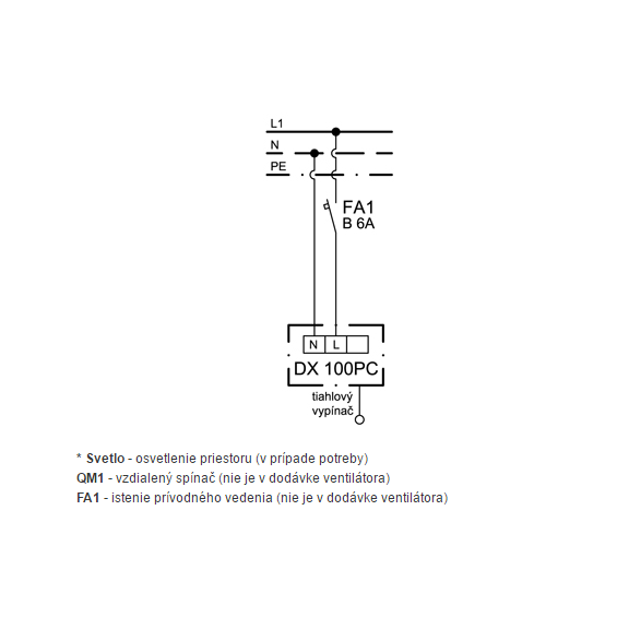 Ventilátor DX 100 PC - schéma zapojení