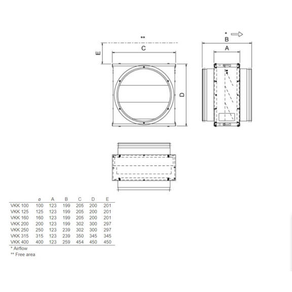 Systemair VKK žaluzie - rozměry