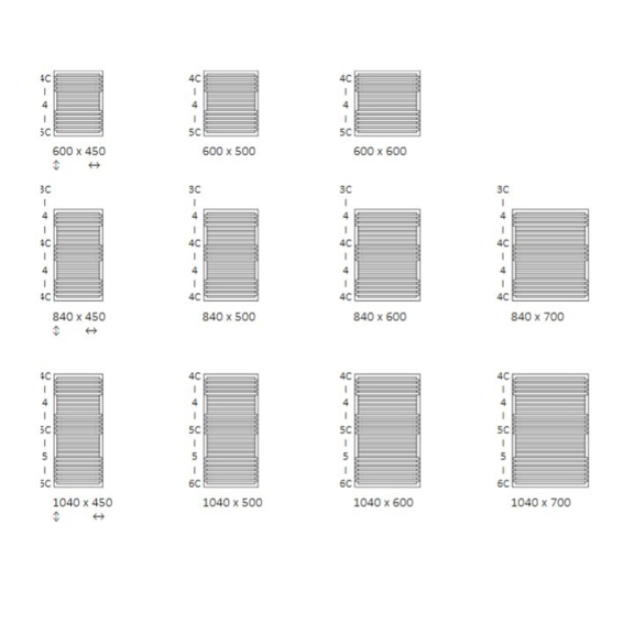 TERMA POC 2 koupelnový radiátor - dostupné Rozměry1