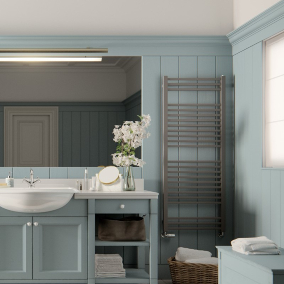 TERMA Bone koupelnový radiátor v interiéru 1510x600 Metallic Stone detail