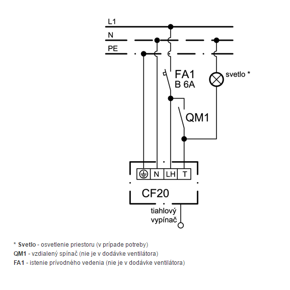 Ventilátor Xpelair CF 20 Premier - schéma zapojení
