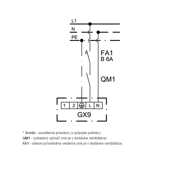 Ventilátor Xpelair GX 9 - schéma zapojení