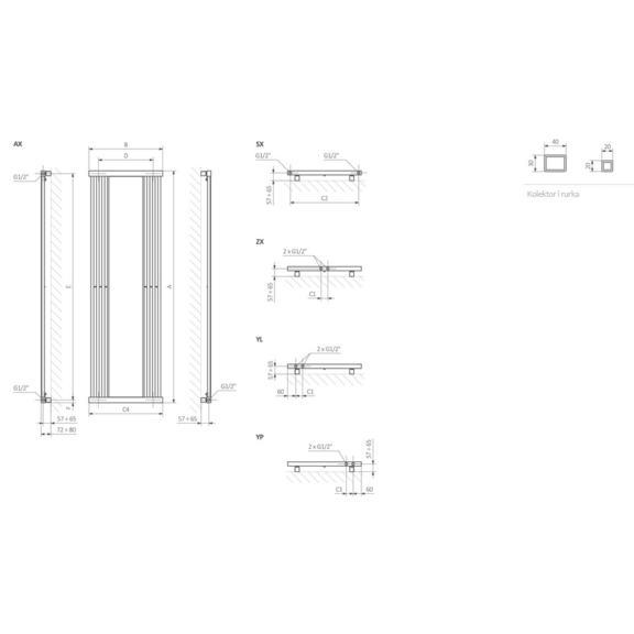 TERMA Intra M schéma rozměrů radiátoru