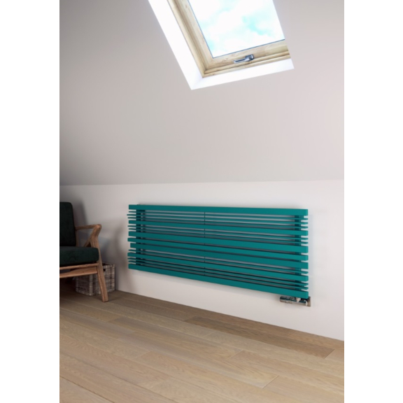 TERMA Sherwood H radiátor pod okno 540x1600 RAL5018 v interiéru