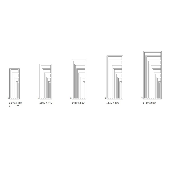 TERMA Angus V designový radiátor rozměry - Dostupné velikosti